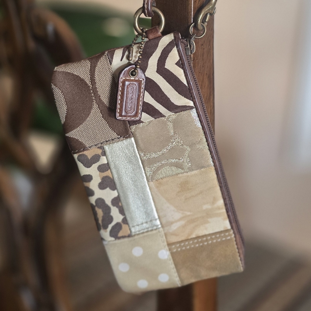 Coach Patchwork Clutch in Brown and Tan